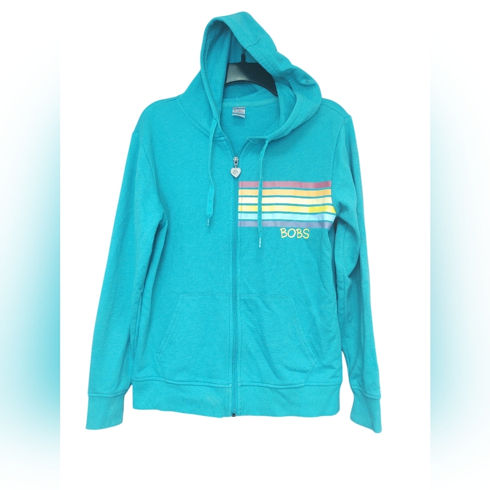 Preloved Skechers BOBS Teal Full Zip Hoodie with Multicolor Stripes Size M